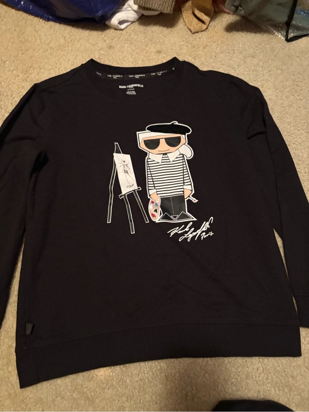Karl Lagerfeld Paris Embroidered Logo Black Sweatshirt Womens Small